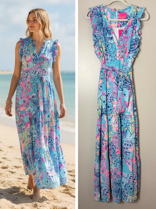 Lilly Pulitzer Dresses & Skirts - Lilly Pulitzer Blue Maxi Dress Beach Vacation Tropical Nautical
